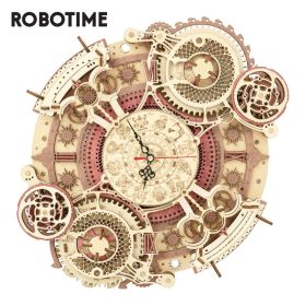 Robotime ROKR Zodiac Wall Clock 3d Wooden Puzzle Model Toys for Children Kids LC601 (Model Number: LC601 Zodiac Wall Clock)